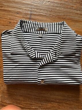 Peter Millar Black and White Striped Casual Button-Down Shirt